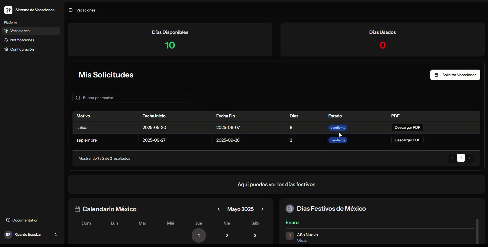 Aplicación de vacaciones